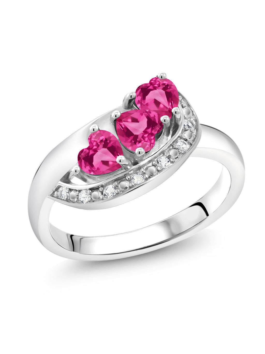 925 Sterling Silver Pink Created Sapphire Engagement Ring B289