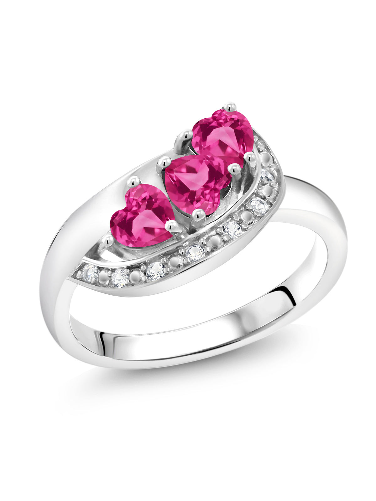 925 Sterling Silver Pink Created Sapphire Engagement Ring B289