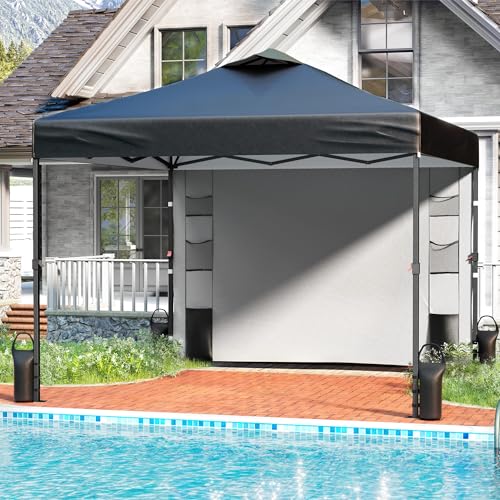 10'x10' Pop Up Canopy Tent with 1 Sidewall and 6 Pockets, White T7413