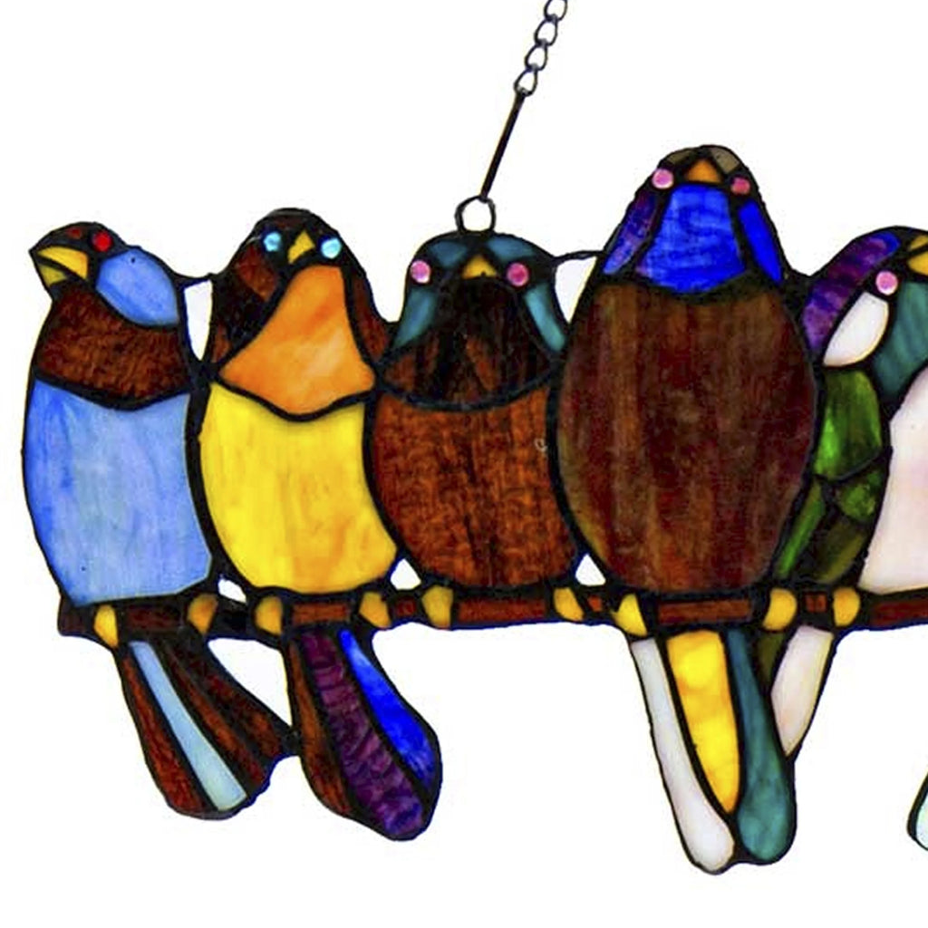 Stained Glass Birds on a Wire Window Panel J9602
