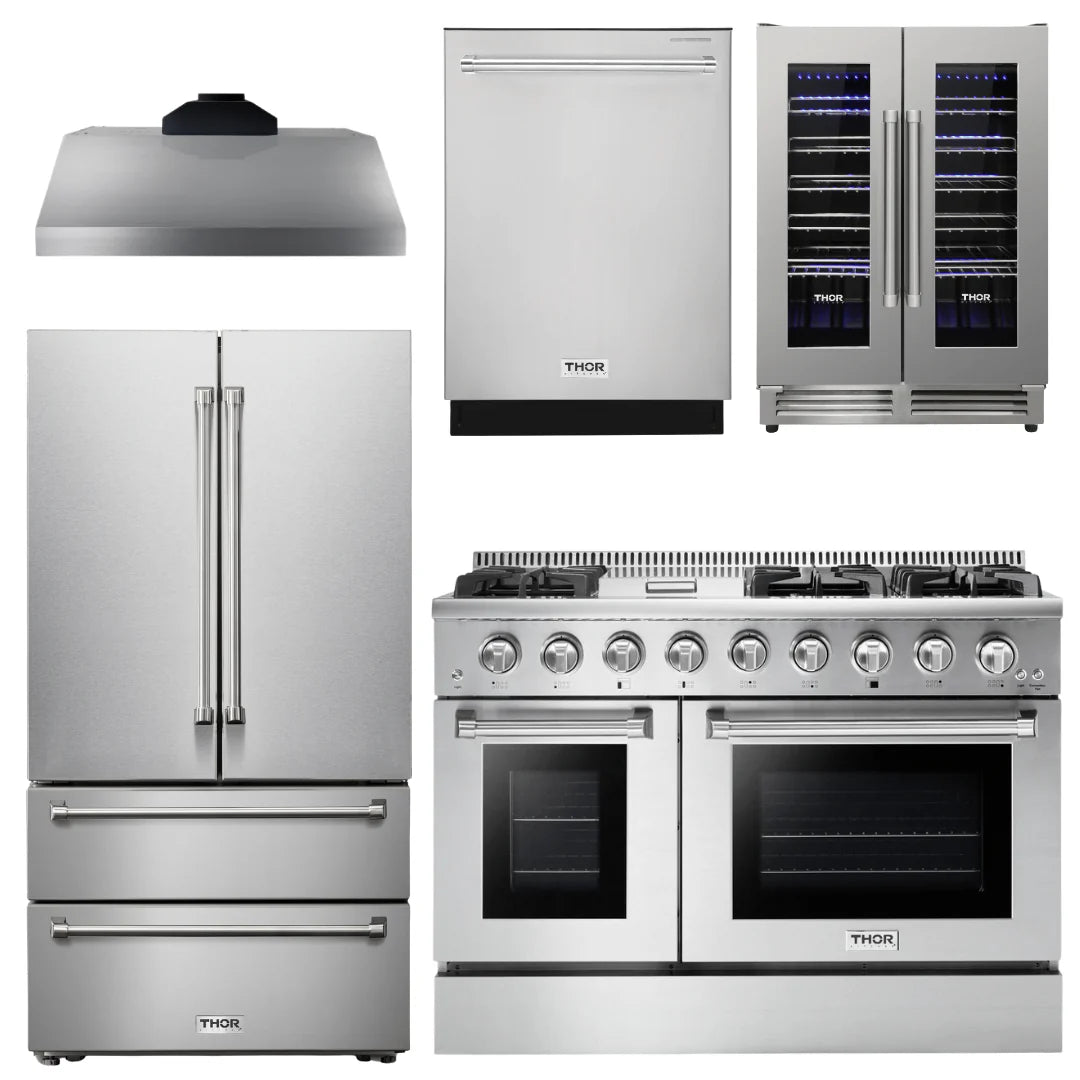 48 In. Propane Gas Range, Range Hood, Refrigerator, Dishwasher, Wine Cooler T114540