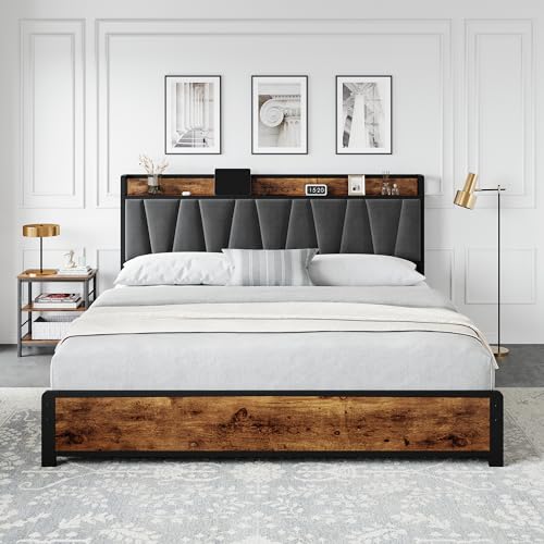 Full Size Linen Upholstered Bed Frame with 4 Drawers M301061