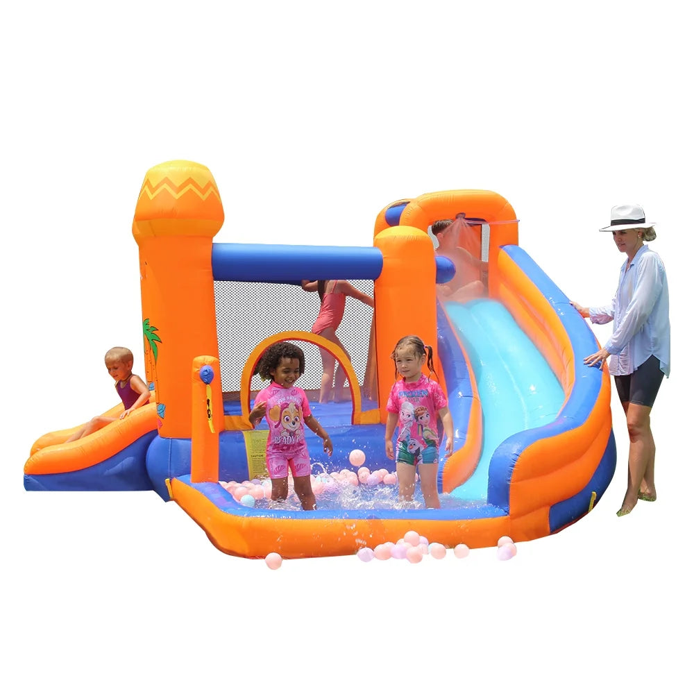 Inflatable Bounce House with 450W Blower, Stakes, Water Sprinkler, Splash Pool R584