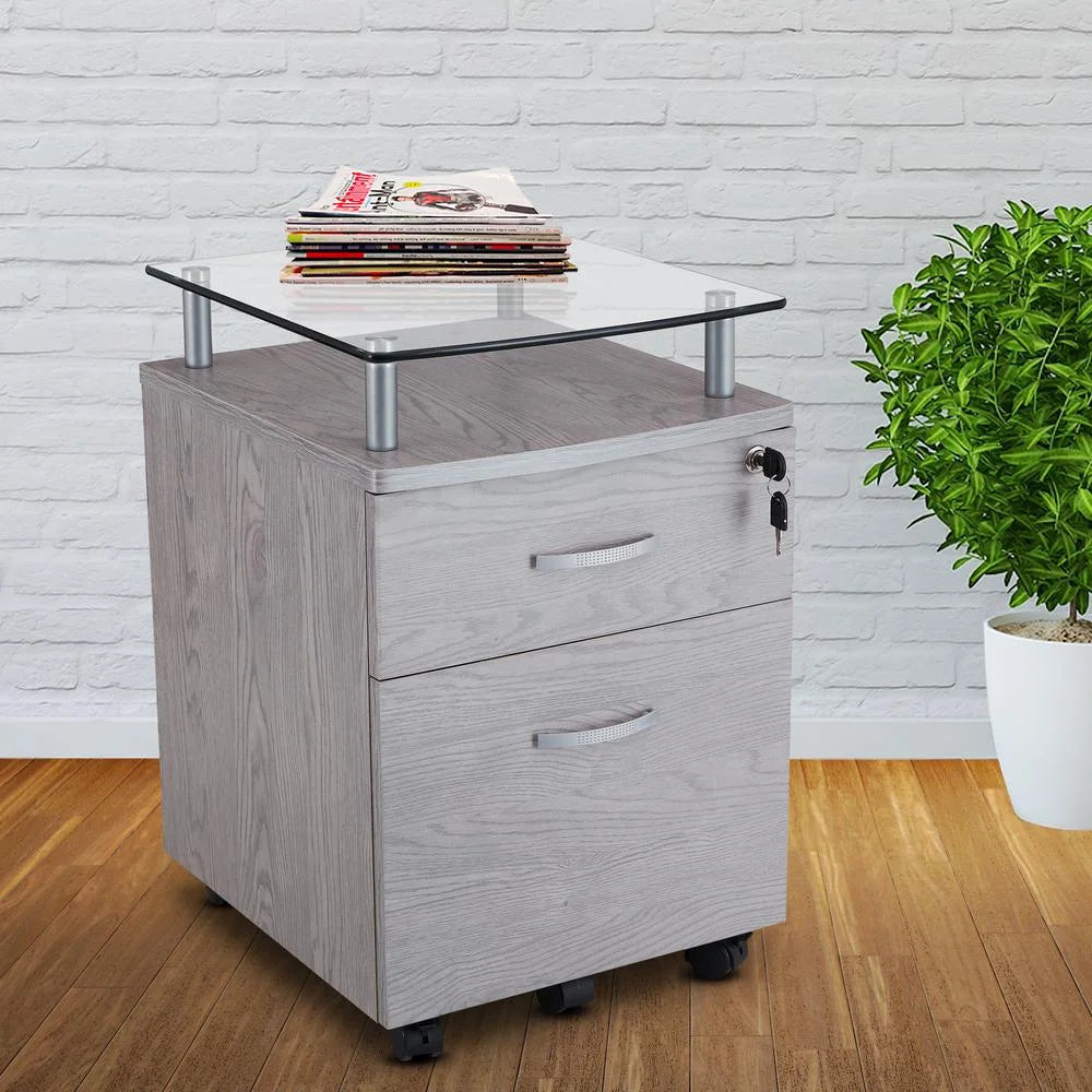 Rolling File Cabinet with Glass Top I847