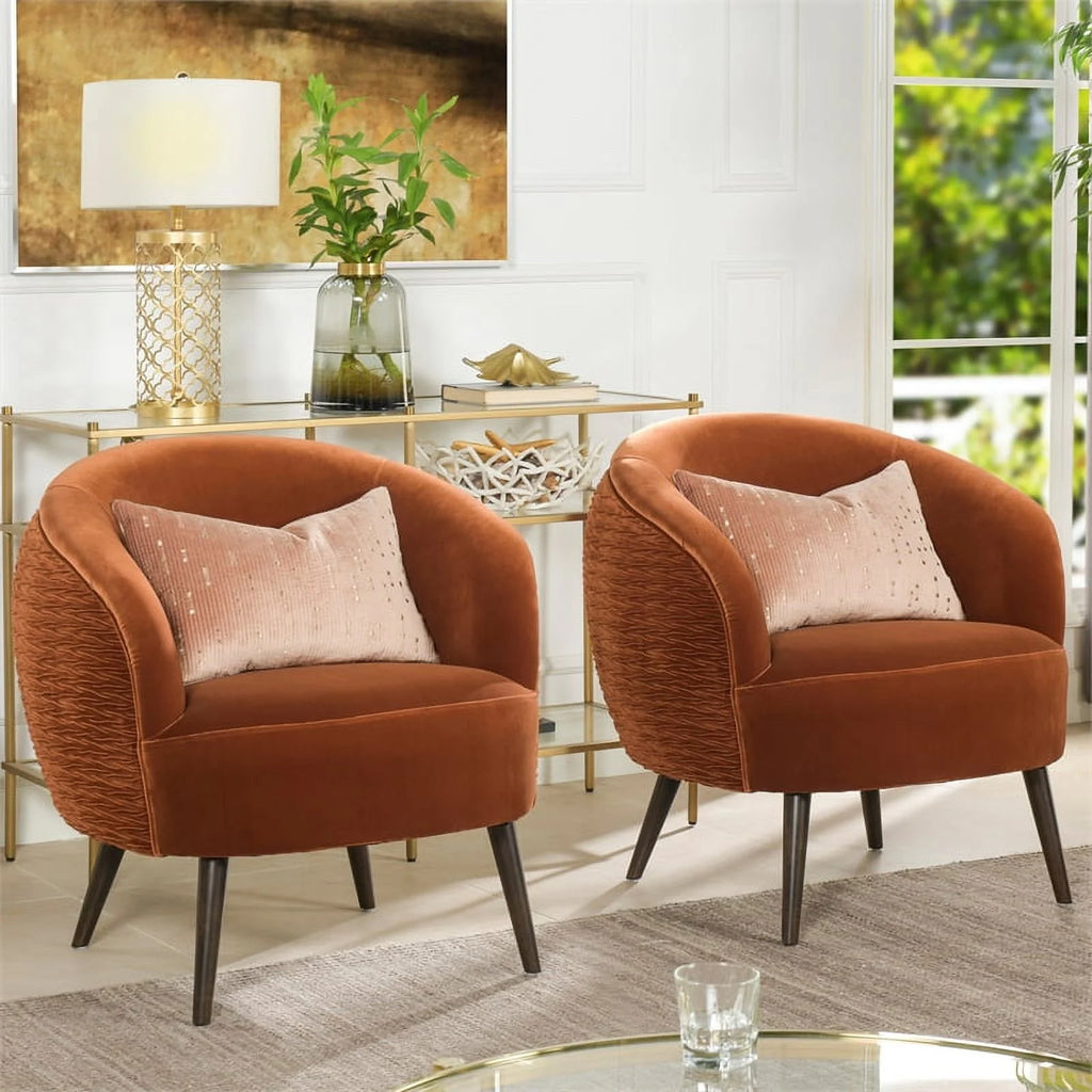 Burnt Orange Barrel Chair Set A13268