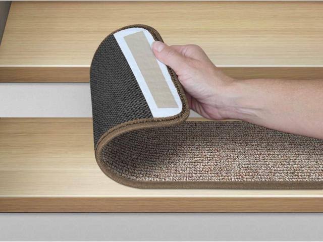 Set of 12 Adhesive Carpet Stair Treads - Pebble Beige - 8 in. x 30 in. L503194