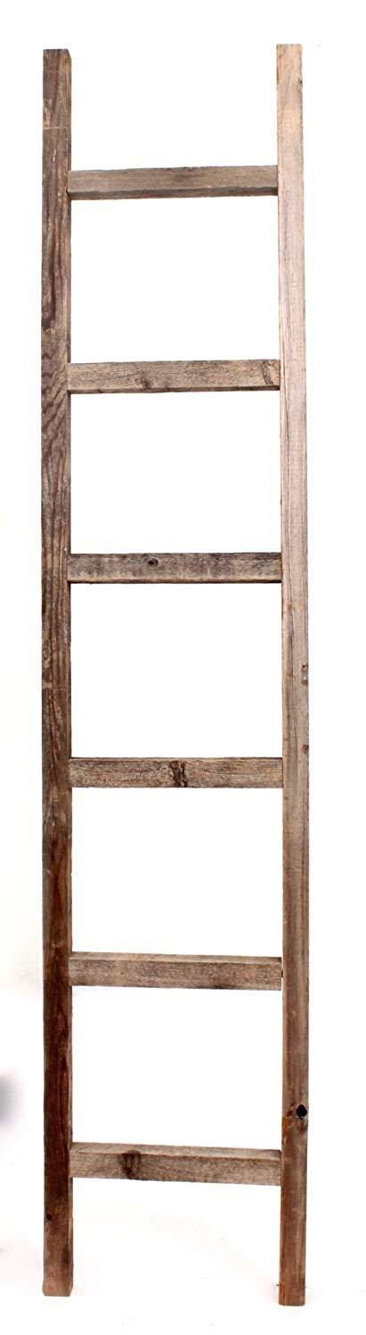 Rustic 6 ft Decorative Ladder, 100% Reclaimed Wood, Weathered Gray V42295