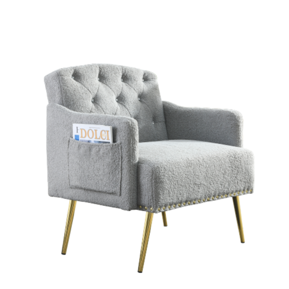 Grey Teddy Tufted Upholstered Chair with Gold Hardware Legs Z5898
