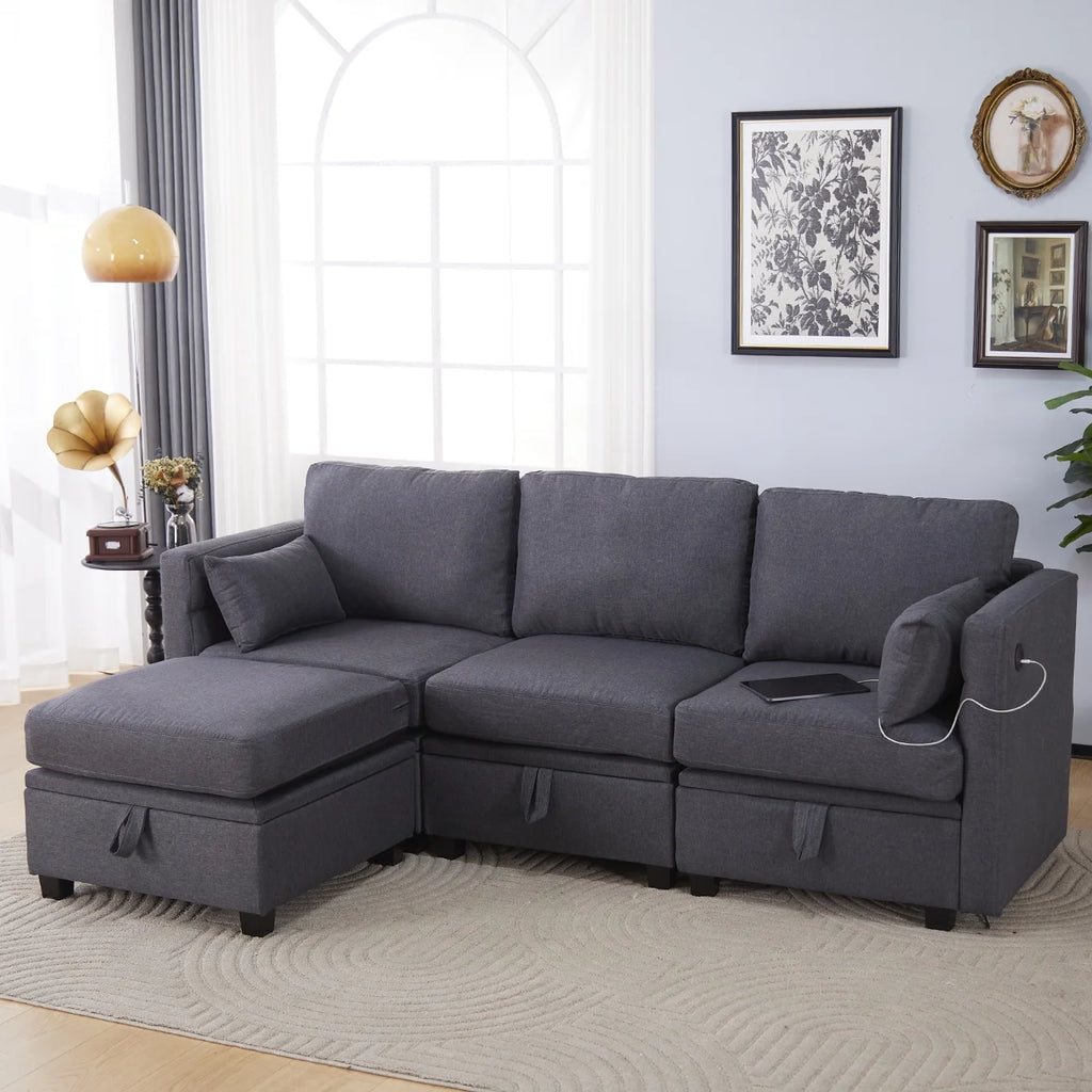 Dark Gray L-Shaped Sectional Sofa with Chaise H801