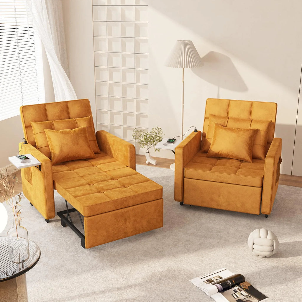 Velvet 3-in-1 Sofa Bed Chair with Wing Table and USB Ports G560