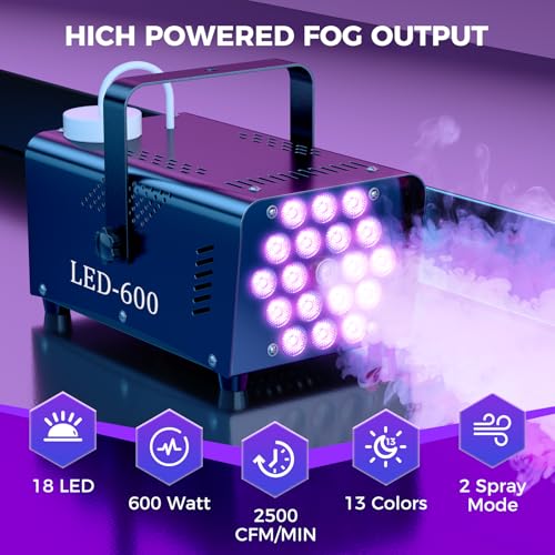 600W 2500CFM Fog Machine with 18 LED Lights and Wireless Remote Control F80421