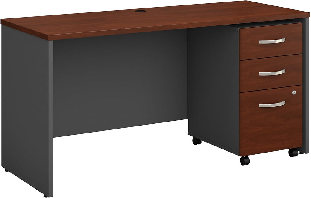 Office Desk with Mobile File Cabinet, 60W x 24D, Hansen Cherry G374167