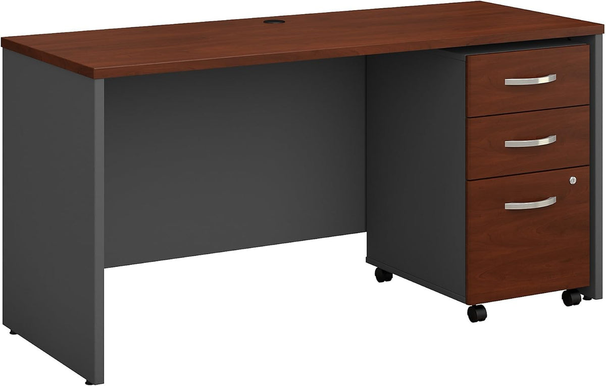 Office Desk with Mobile File Cabinet, 60W x 24D, Hansen Cherry G374167