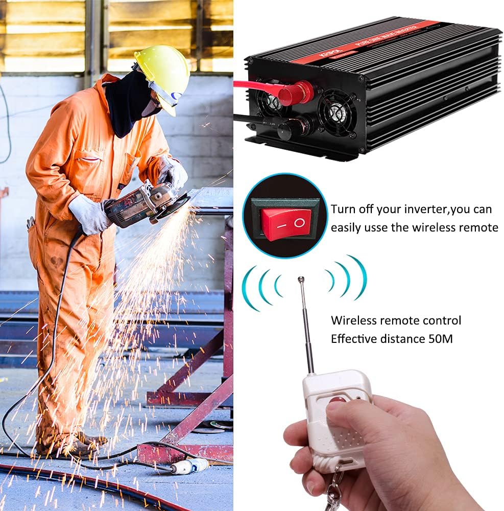 1000 Watt Pure Sine Wave Inverter 12v DC to 110/120v AC with Wireless Remote Control G2575