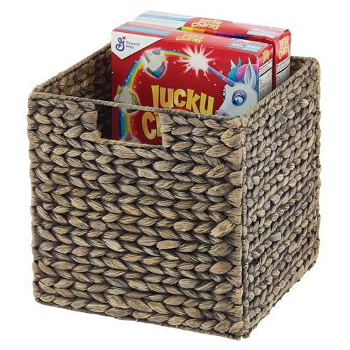 Black Wash Woven Hyacinth Cube Organizer Basket with Handles, 8 Pack O692