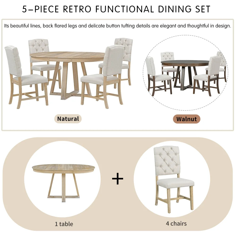 5-Piece Round Dining Set with 4 Upholstered Chairs A848