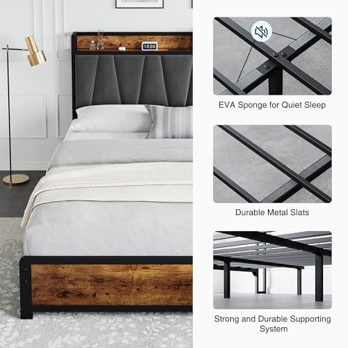 Full Size Linen Upholstered Bed Frame with 4 Drawers M301061