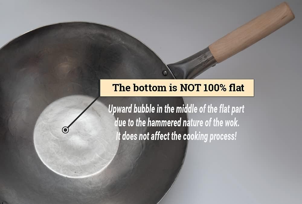 Flat Hand Hammered Carbon Steel Wok with Helper Handle 14 Inch C146