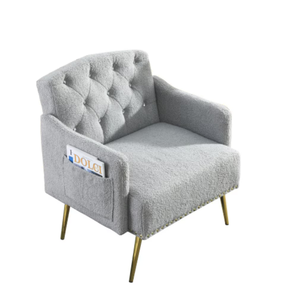 Grey Teddy Tufted Upholstered Chair with Gold Hardware Legs Z5898