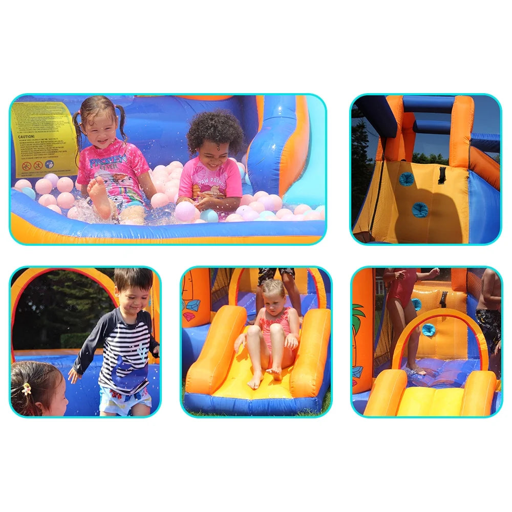 Inflatable Bounce House with 450W Blower, Stakes, Water Sprinkler, Splash Pool R584