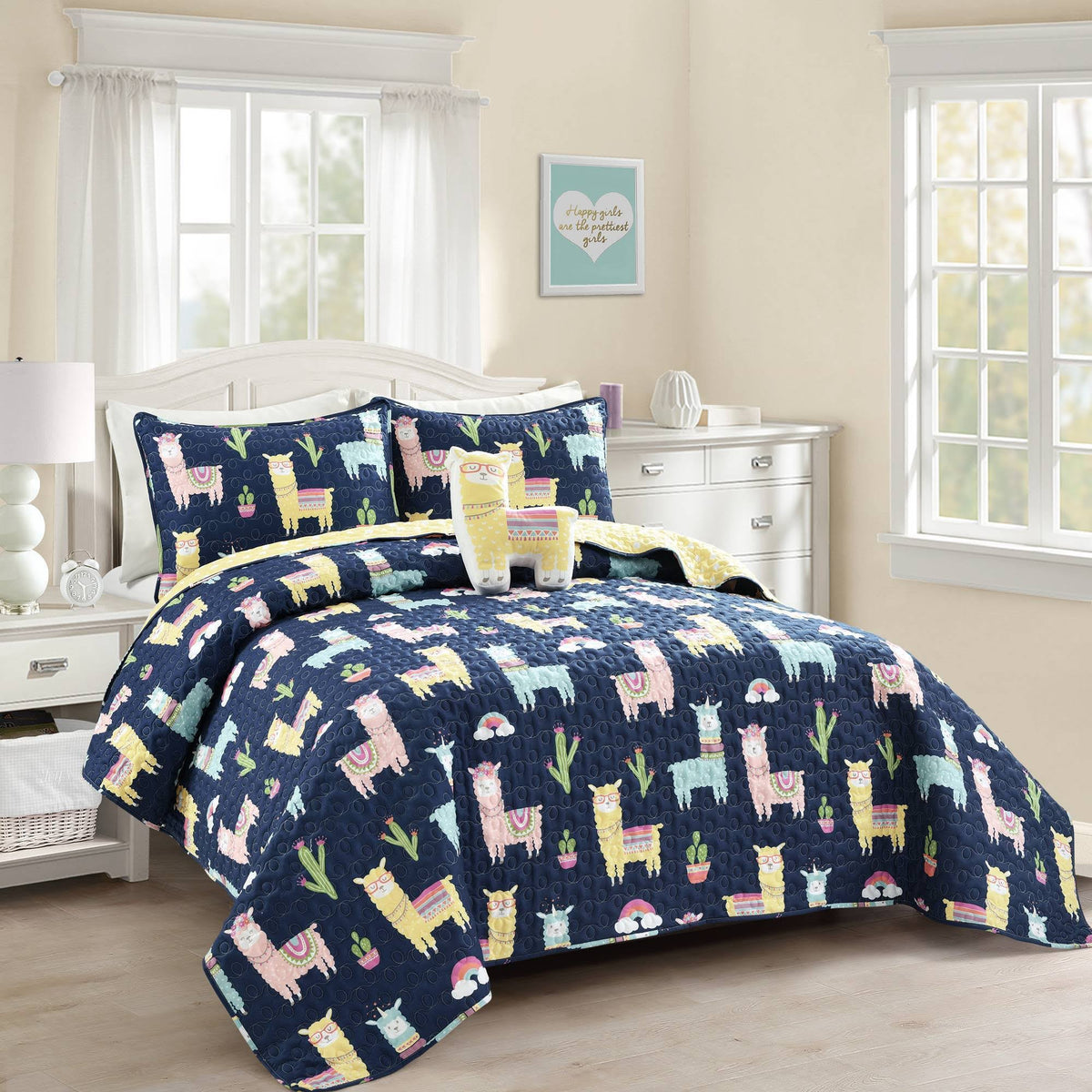 Navy Yellow 3PC Quilt Set Twin M8737