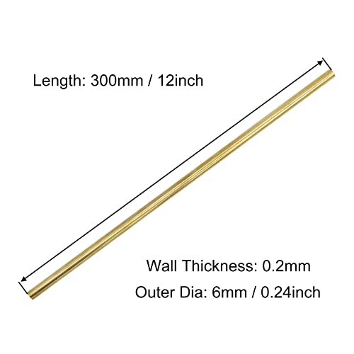 Brass Round Tube 0.2mm Wall Thickness 300mm Length Metal Seamless Straight Pipe Tubing 3pcs F16120