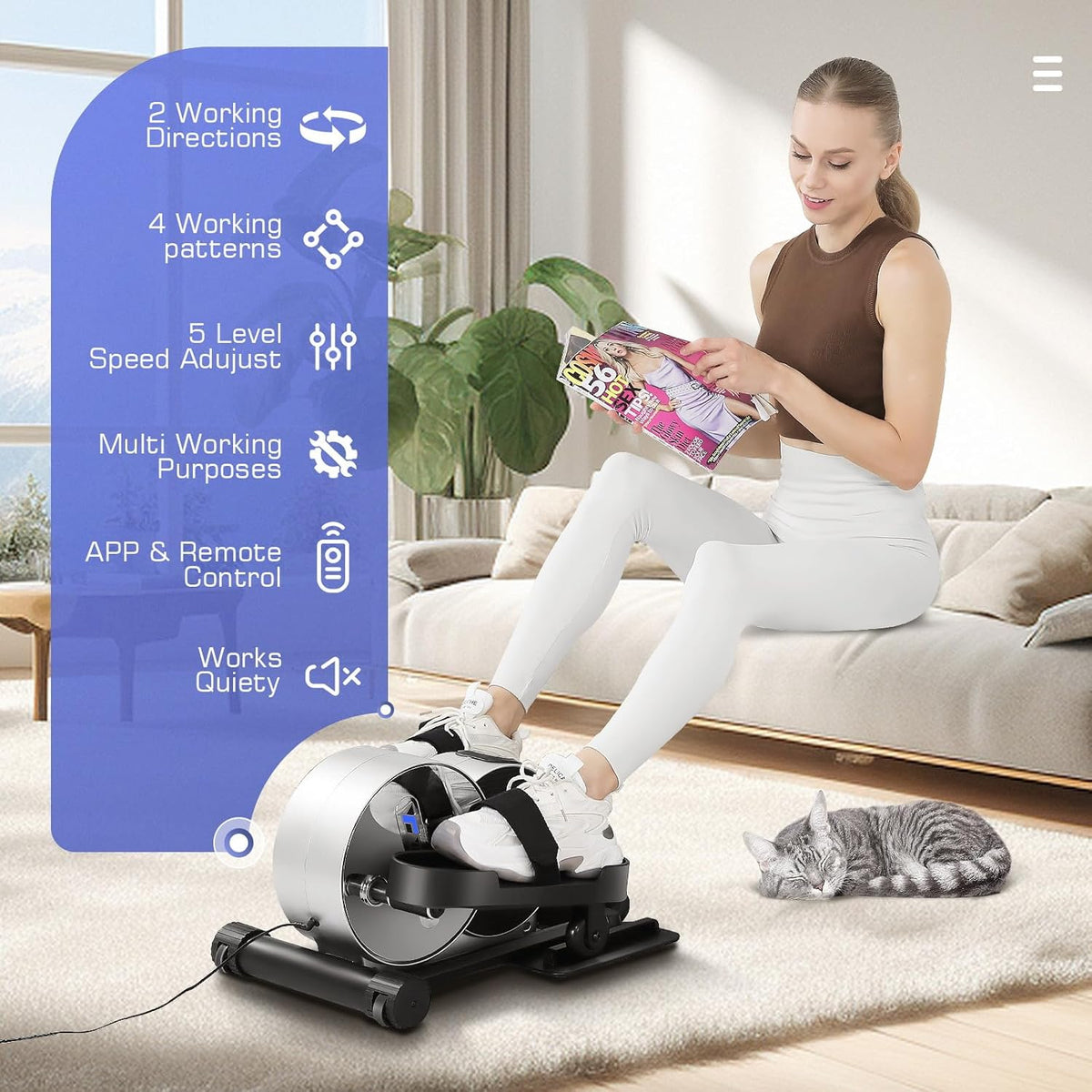 Under Desk Elliptical, Electric Seated Foot Pedal Exerciser with LCD Display Monitor, Remote Control I25085