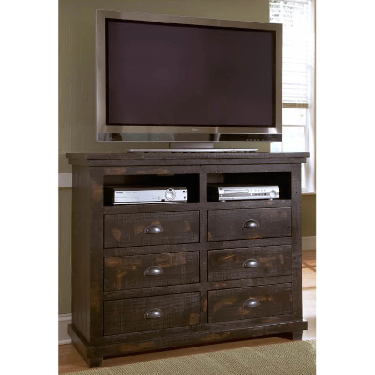 6 Drawer Media Chest in Distressed Pine W96931