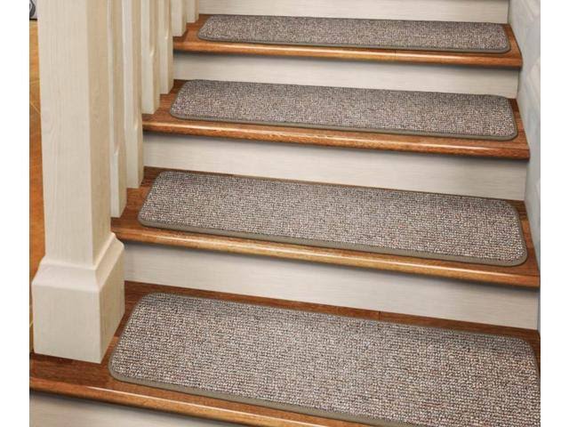 Set of 12 Adhesive Carpet Stair Treads - Pebble Beige - 8 in. x 30 in. L503194