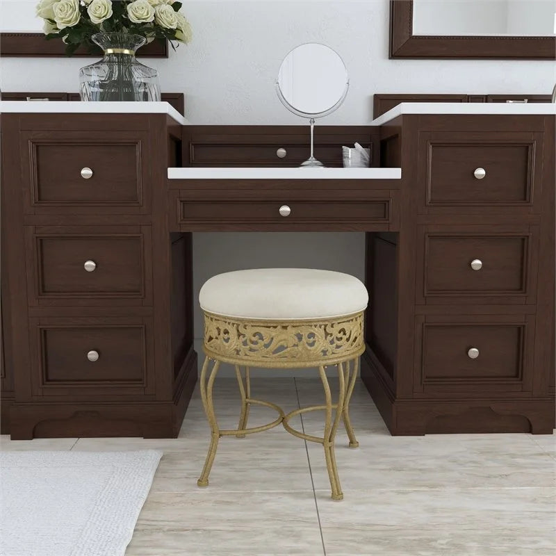 Antique Beige Upholstered Vanity Stool R61333