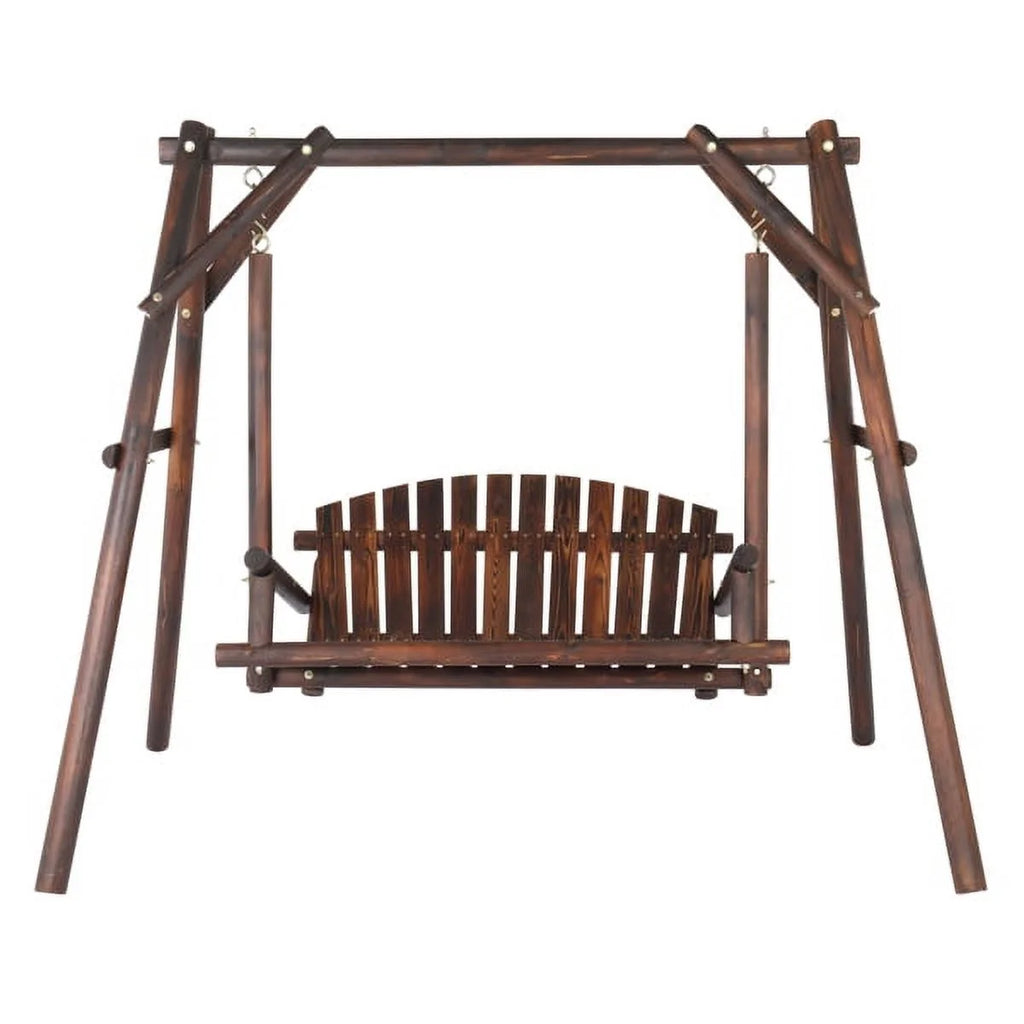 6.5ft Hardwood Patio Swing with Stand, Carbonized F6142