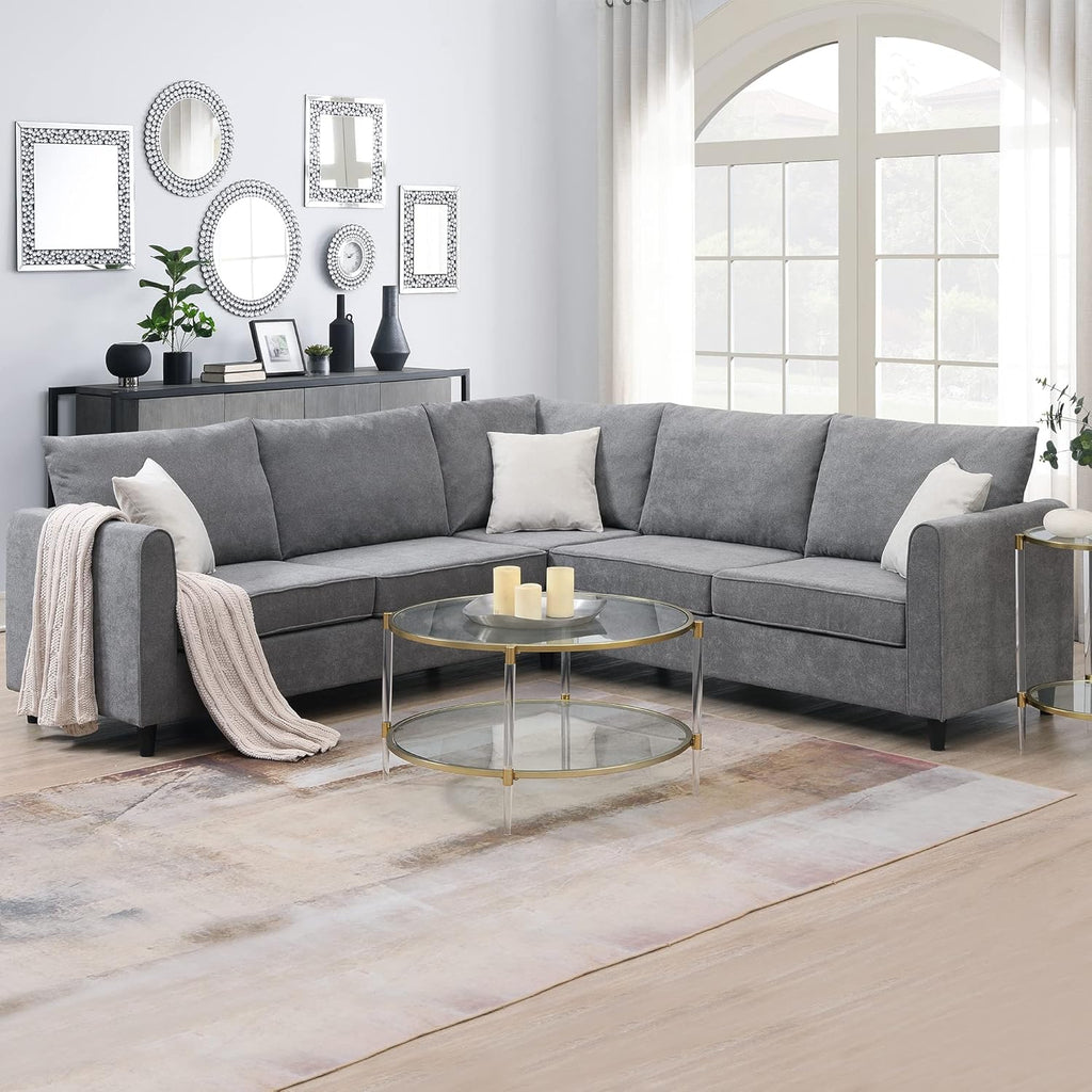 Gray L-Shape Upholstered Sectional Sofa with 3 Pillows X987073