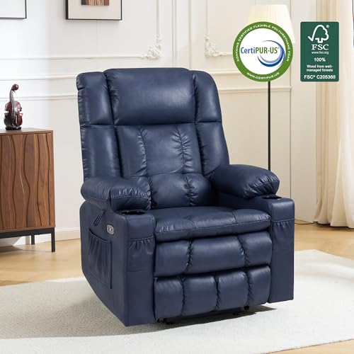 Dual Motor Power Lift Recliner Chair with Heat and Massage, Faux Leather (Black, Medium) T68349
