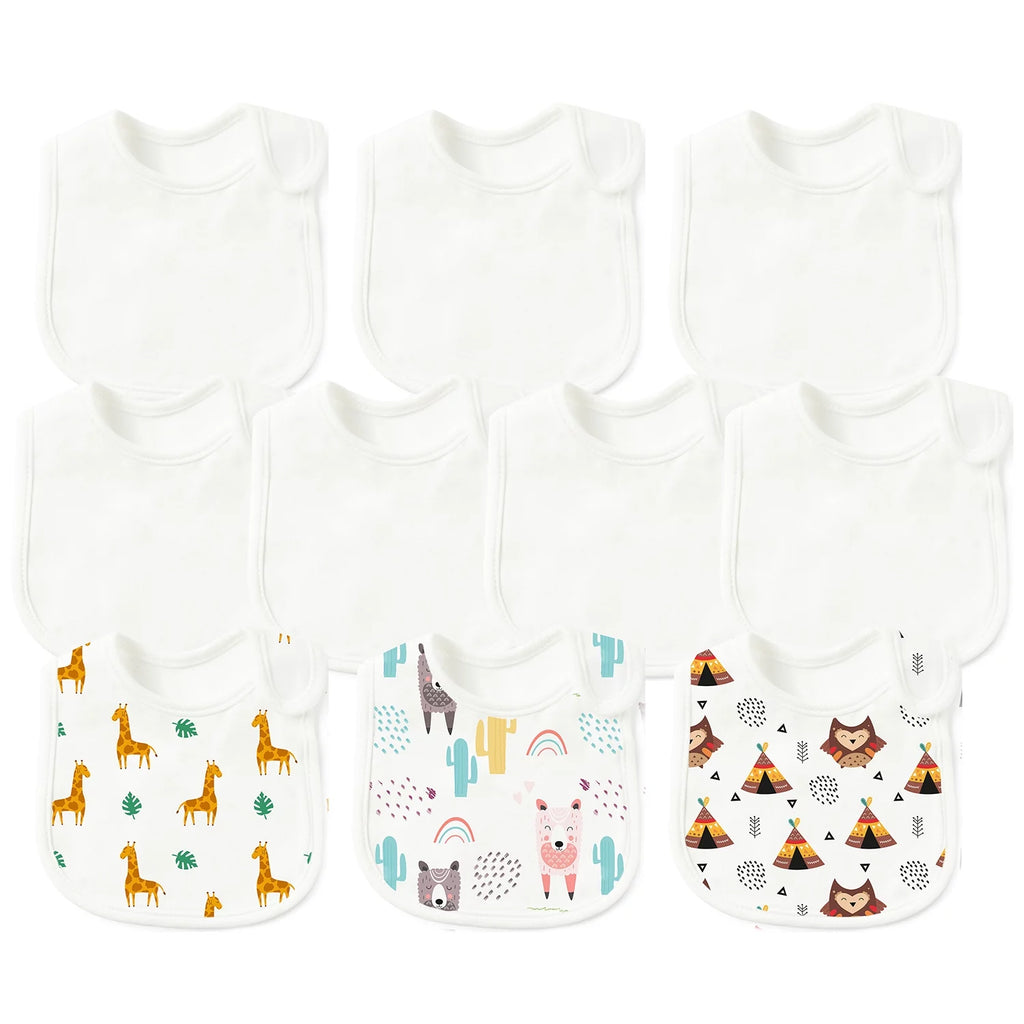 10 Pcs White Cotton Waterproof Baby Bibs O4969