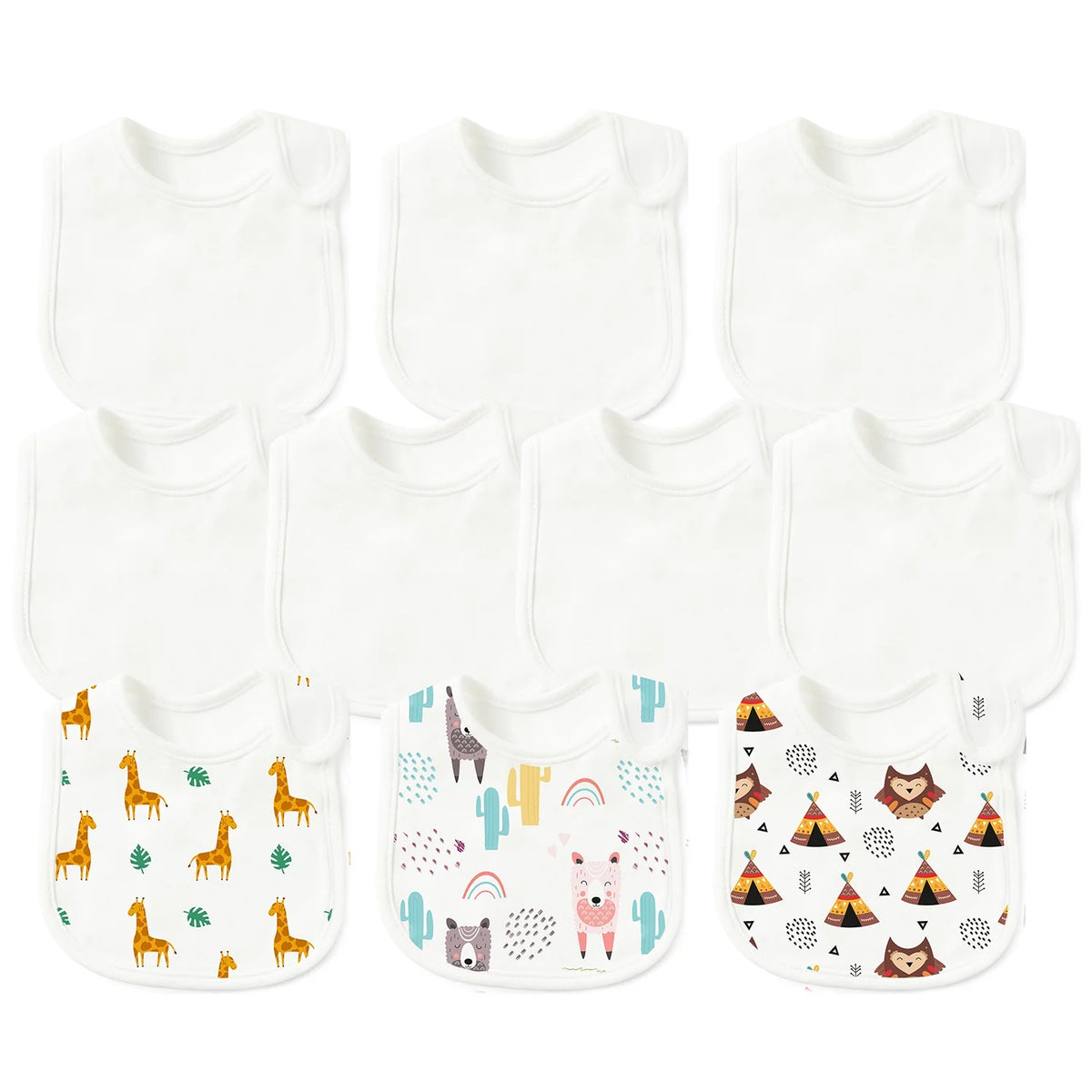10 Pcs White Cotton Waterproof Baby Bibs O4969