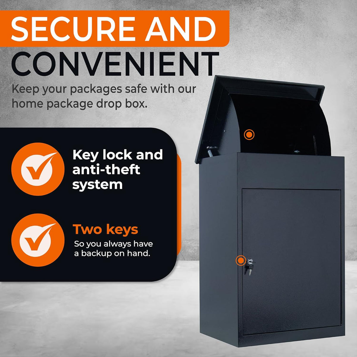 Black Galvanized Steel Extra Large Wall Mounted Lockable Parcel Box (20" x 15.2" x 30.3") R161