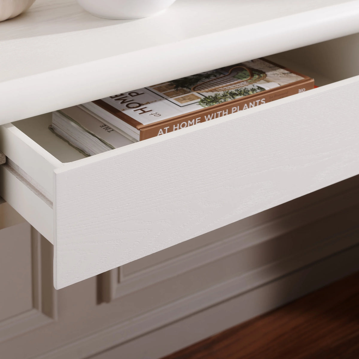Ivory Wood Console Table with Drawer M672