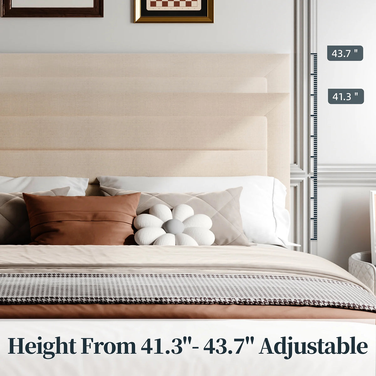 Queen Platform Bed Frame with Wingback Storage Headboard and Velvet Upholstered Headboard Grey E51395