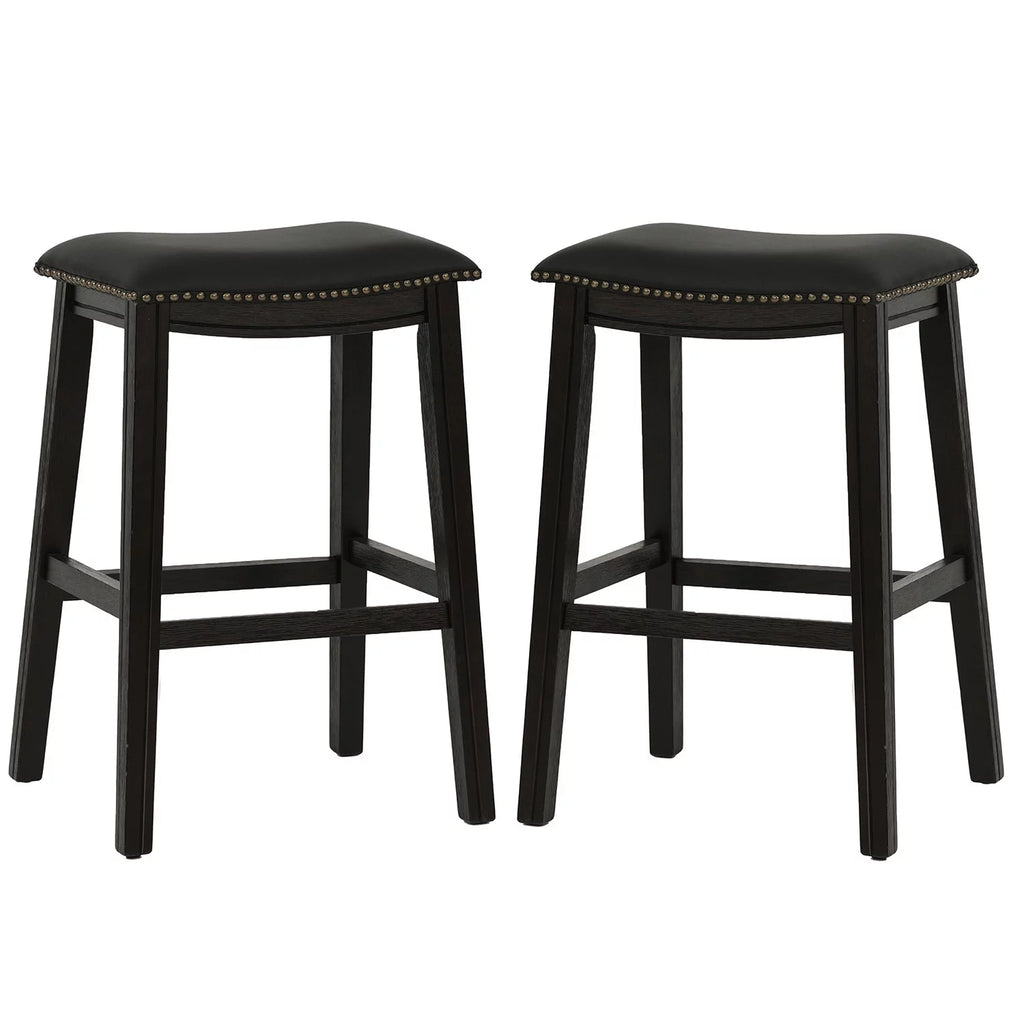 29" Black Faux Leather Saddle Bar Stool Set of 2 L8923