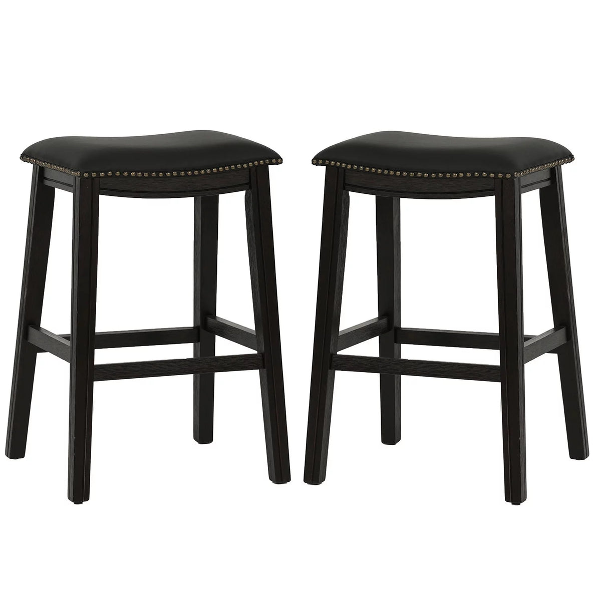29" Black Faux Leather Saddle Bar Stool Set of 2 L8923