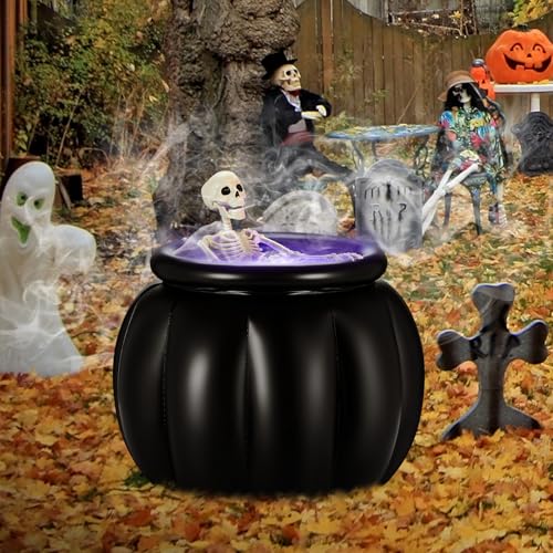 Large Halloween Cauldron with Skeleton LED Inflatable Black Bowl Candy Bucket X46499