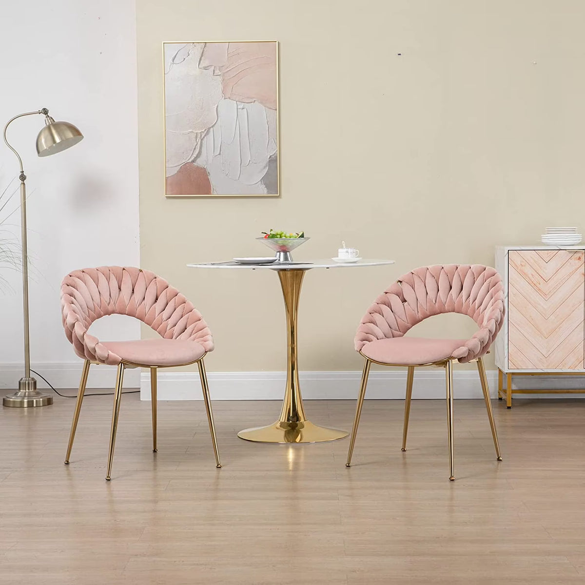 Pink Velvet Accent Chair Set of 2 with Gold Legs M301238