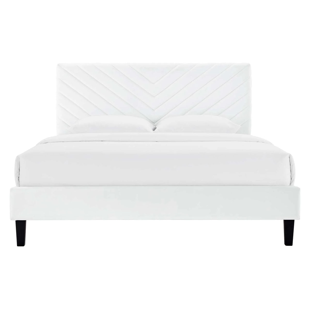 Queen Size White Velvet Platform Bed Frame H47731