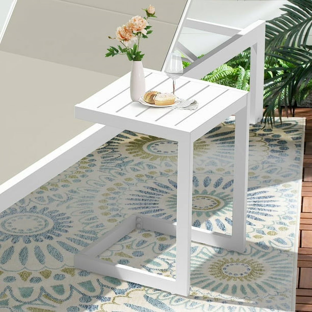 White Aluminum C Shaped End Table T991