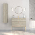 Toasted Oak Wood Finish Column Cabinet with Gold Handles S484