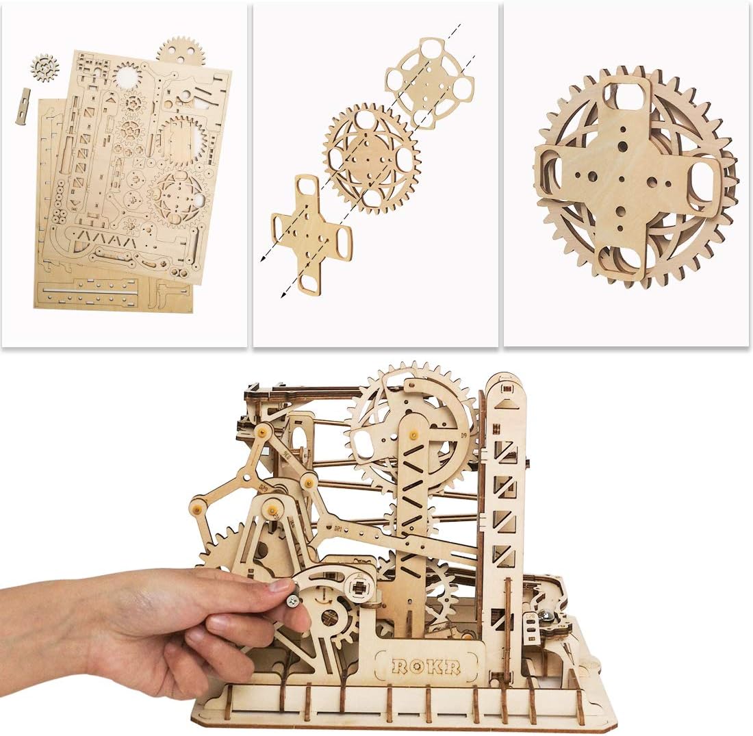 3D Wooden Puzzle Mechanical Gears Marble Run Model Kit G35257