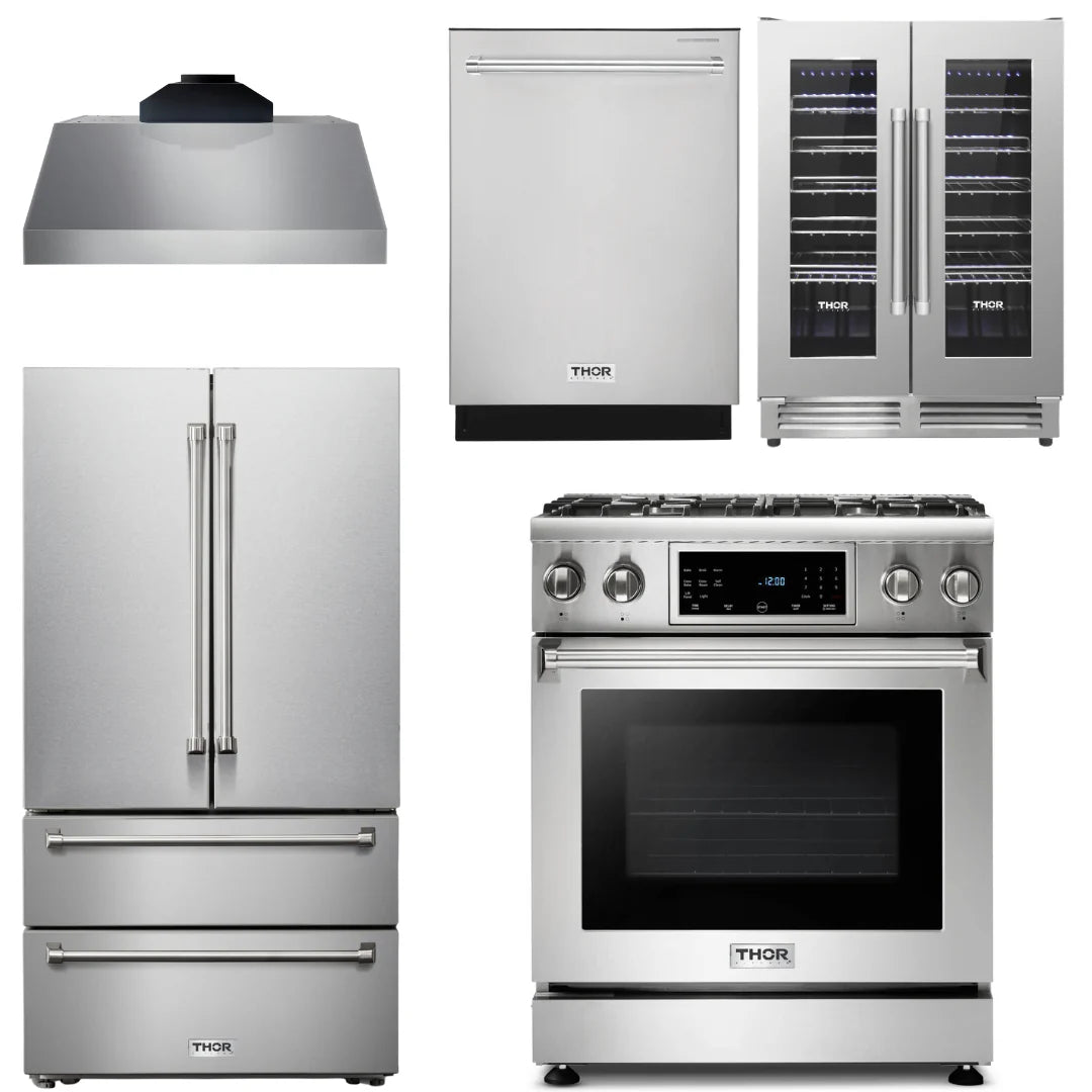 30 In. Propane Gas Range, Range Hood, Refrigerator, Dishwasher, Wine Cooler L142680
