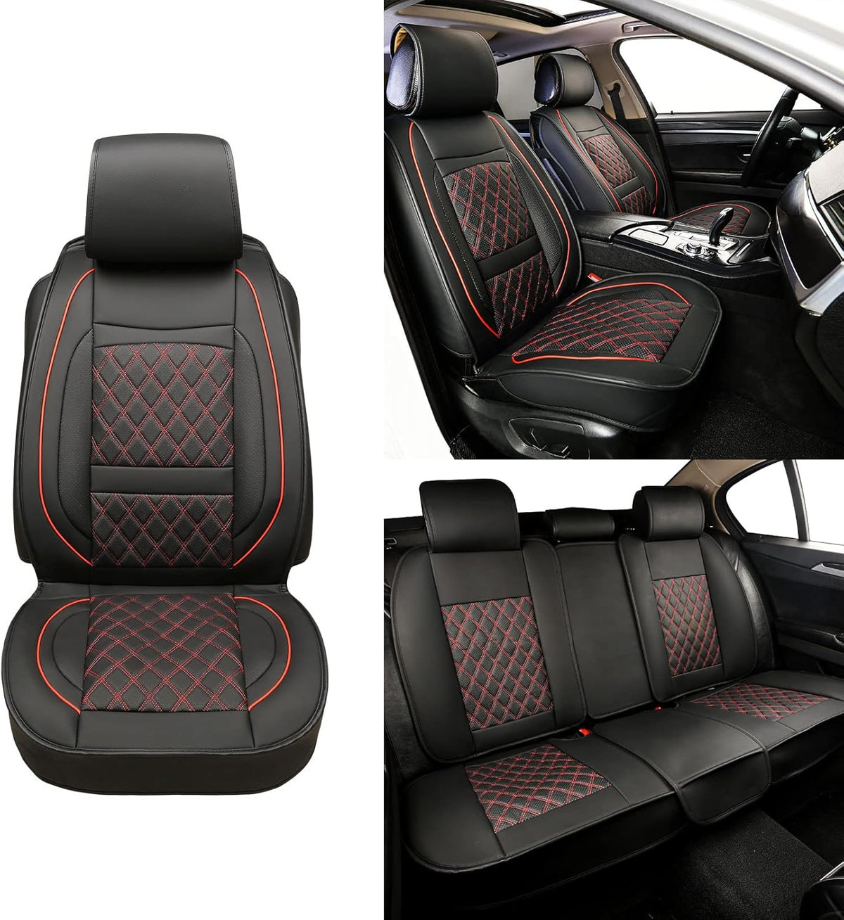 5 Car Seat Covers Black and Blue Leather Full Seat with 2 Car Backseat Storage Waterproof O31201
