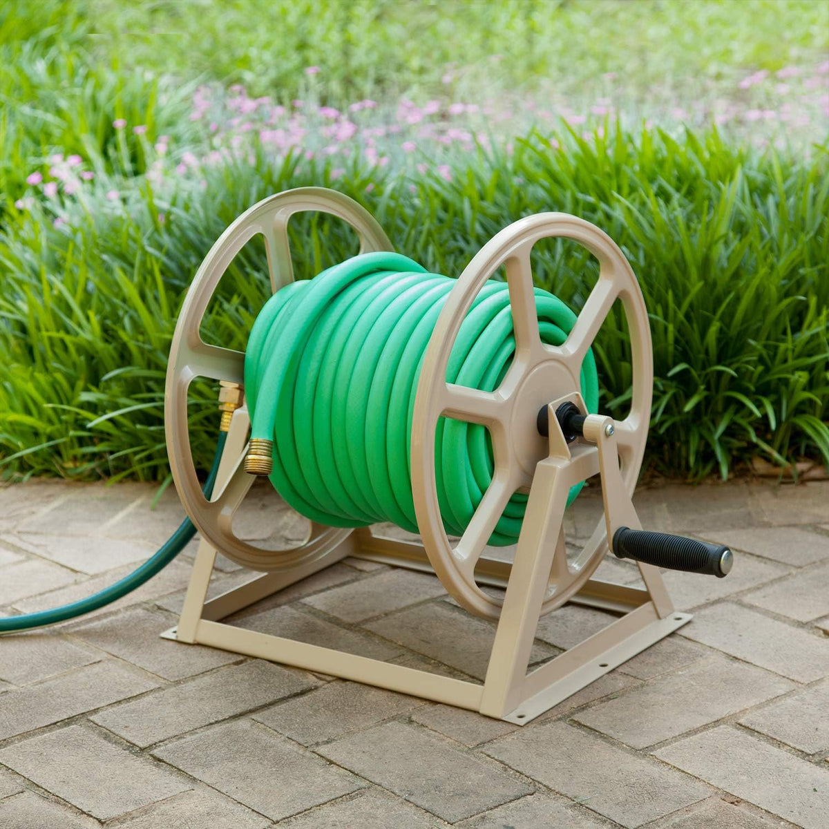 Steel Wall/Floor Mounted Hose Reel, Holds 200-Feet of 5/8-Inch Hose, Tan M53239
