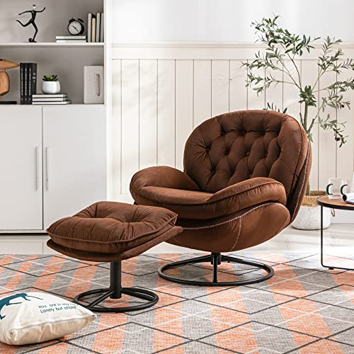 Velvet Swivel Accent Chair with Ottoman Set (Fruit Green) N490210